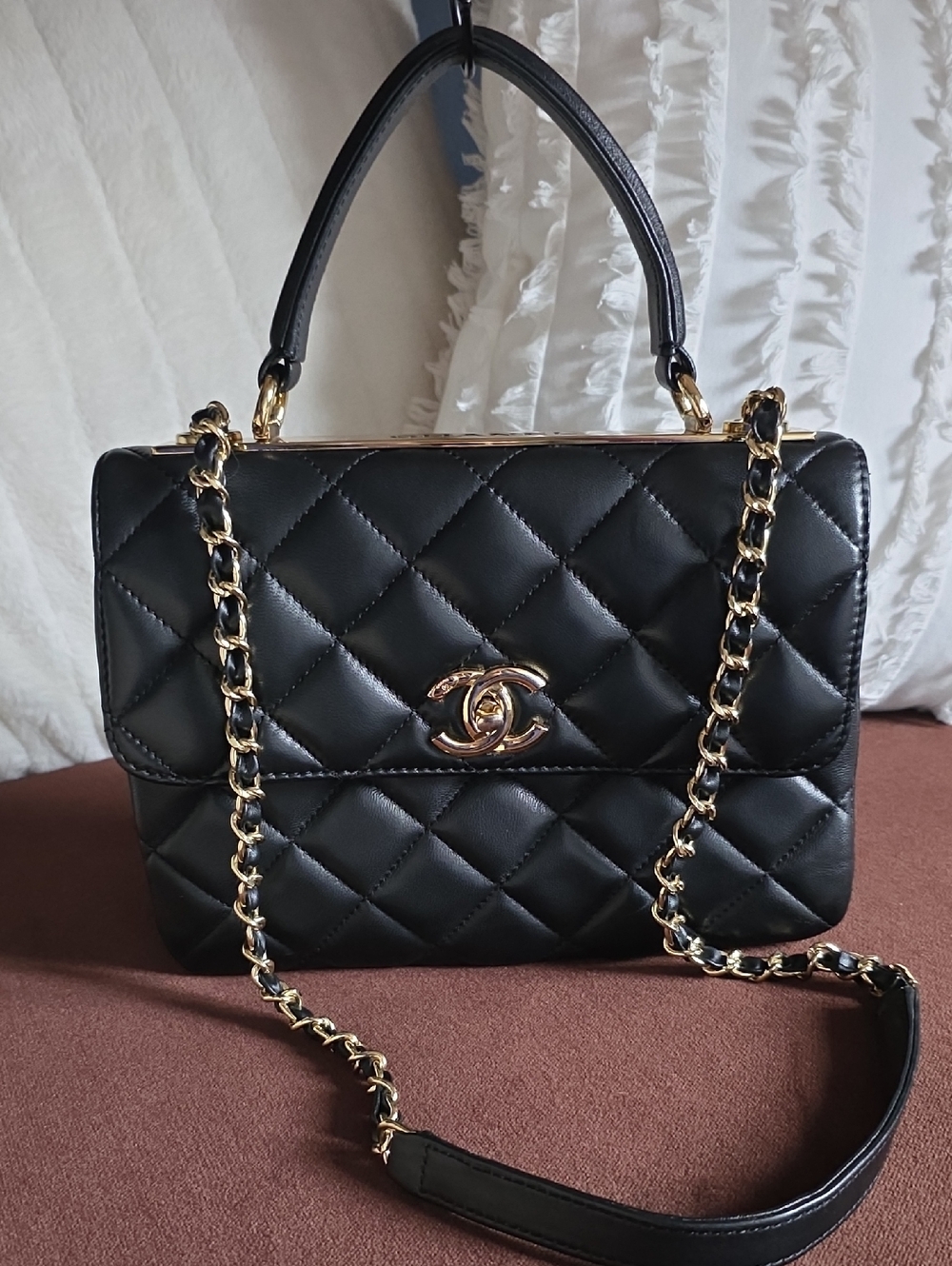 Chanel Quilted Top Handle Shoulder Bag in Black